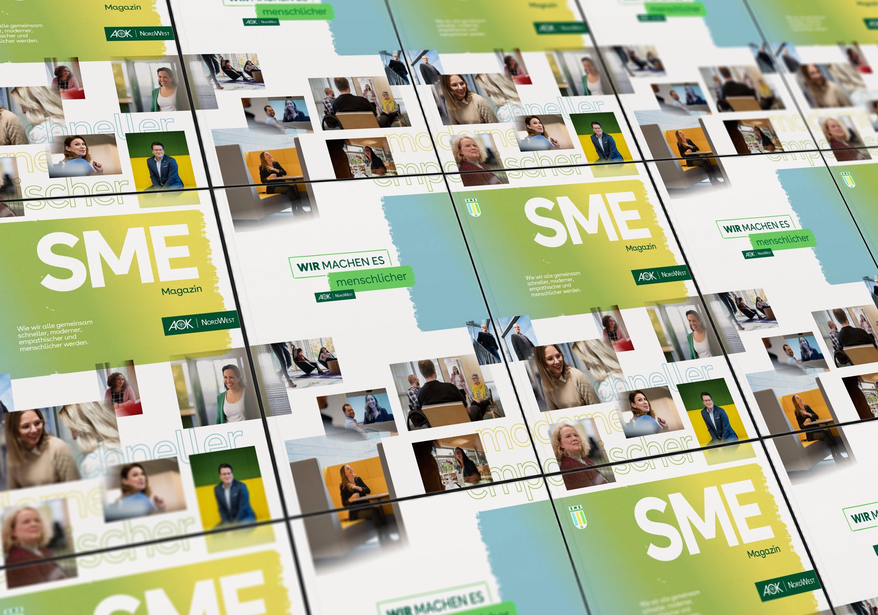 Mehrere Ausgaben des SME-Magazins für AOK Nordwest